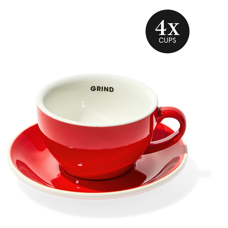 Red Coffee Cups and Saucers image