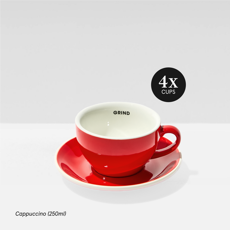 Red Coffee Cups and Saucers image