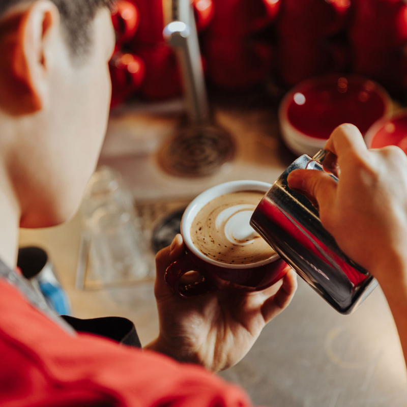 Red Coffee Cups and Saucers image