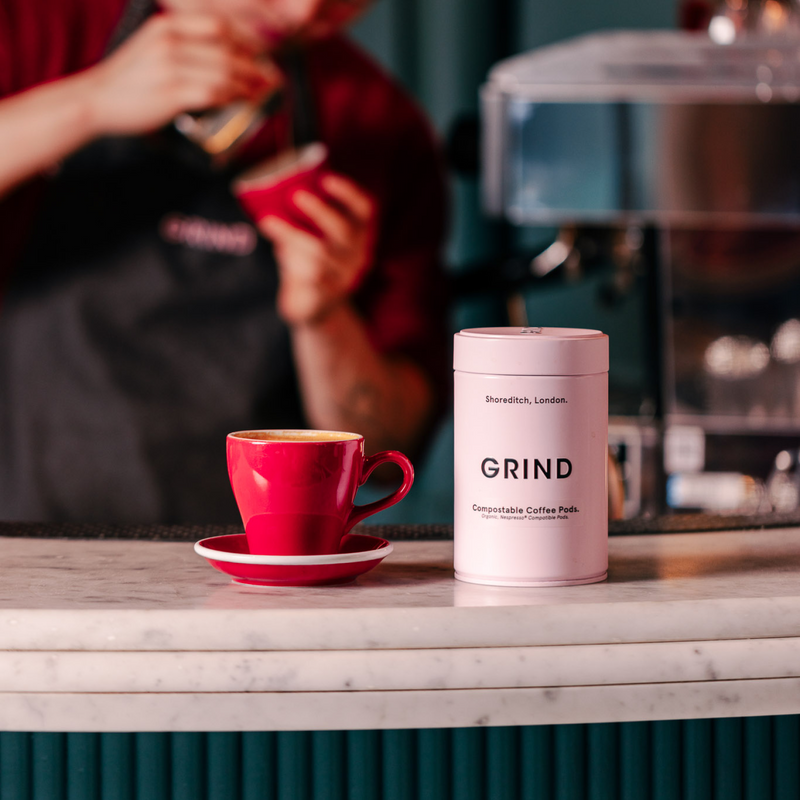 Red Coffee Cups and Saucers image